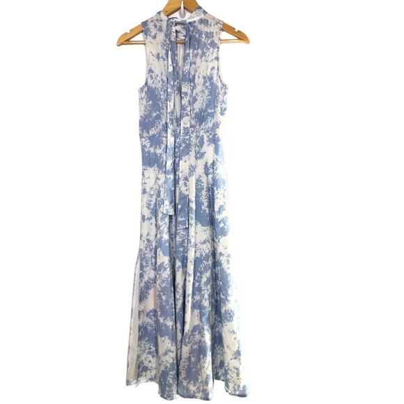 Thakoon Collective Dress High Neck Sleeveless Midi Blue White Tie Dye Size 4 - Picture 8 of 11